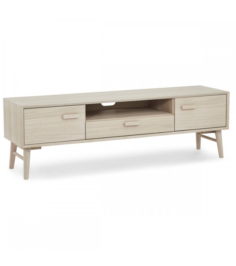 Porto TV-bord, m. 2 drer, 1 skuff, 2 hyller, 1 rom - hvitoljet eikefiner og tre (160x42)