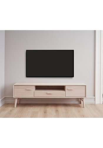 Porto TV-bord, m. 2 drer, 1 skuff, 2 hyller, 1 rom - hvitoljet eikefiner og tre (160x42)