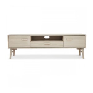 Porto TV-bord, m. 2 lger, 1 skuffe, 2 hylder, 1 rum - hvidolieret egetrsfinér og tr (160x42)
