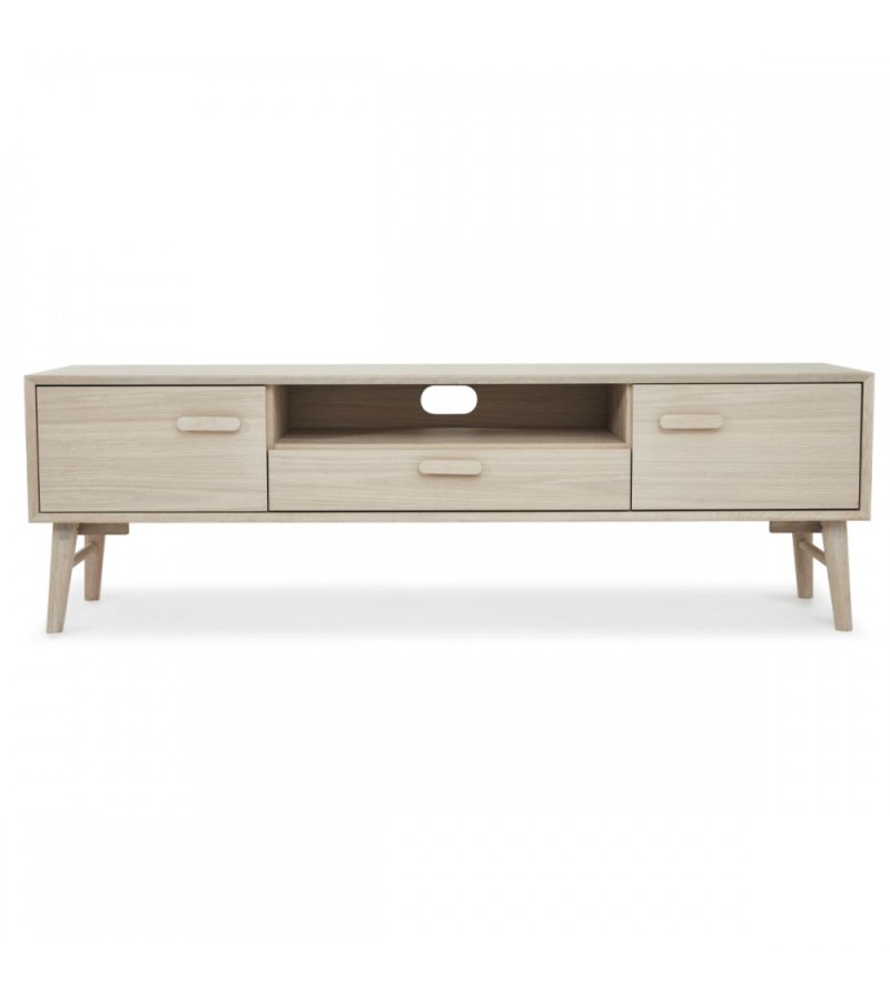 Porto TV-bord, m. 2 drer, 1 skuff, 2 hyller, 1 rom - hvitoljet eikefiner og tre (160x42)