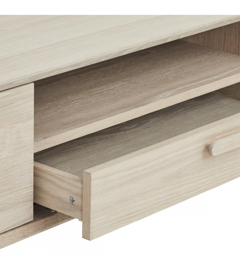 Porto TV-bord, m. 2 drer, 1 skuff, 2 hyller, 1 rom - hvitoljet eikefiner og tre (160x42)