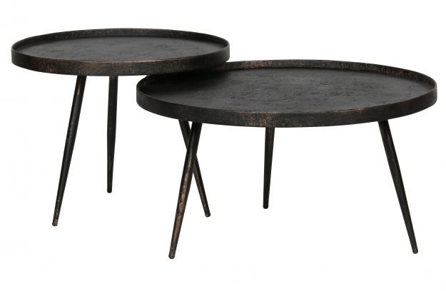 WOOOD Bounds sidebord, rundt - antikk gullkryssfiner og metall (58)