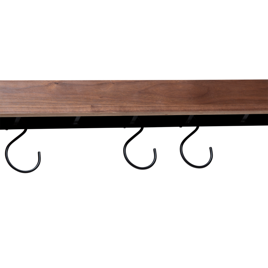 DANFORM Protopia Wandregal, klein, mit 9 Haken – braunes Walnussfurnier und schwarzes Metall