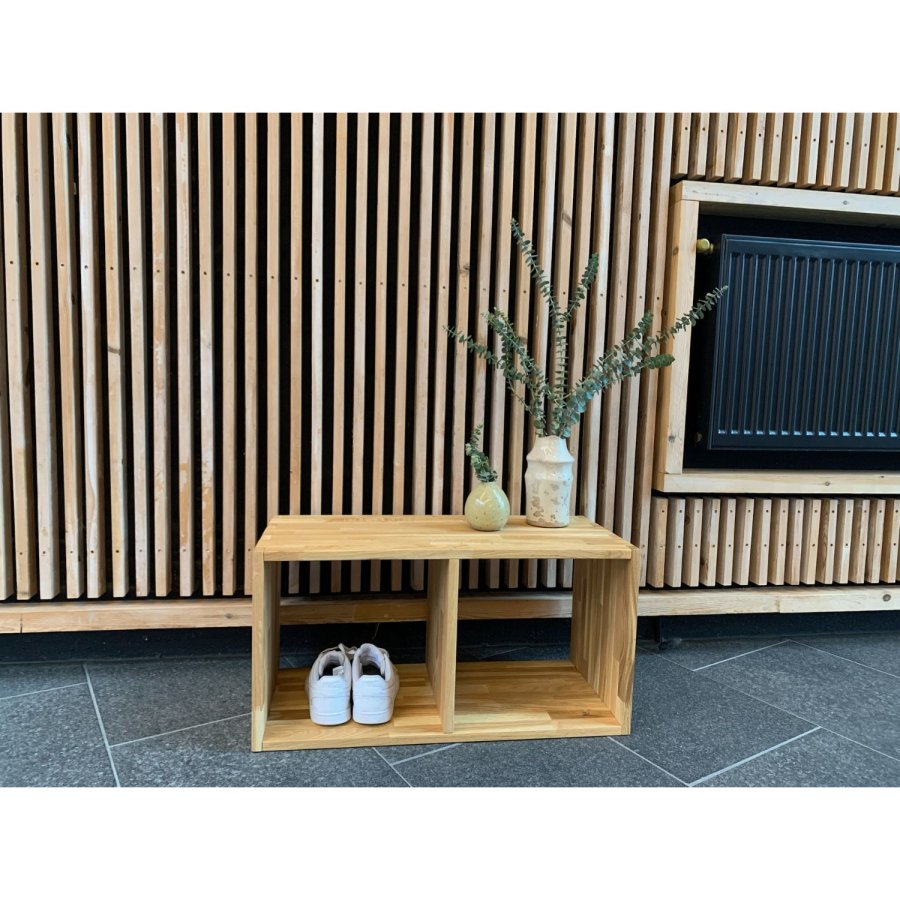 NOCNOI Puzzle rektangulr reol, m. 2 rum - massiv olieret eg, til vg/gulv (70x36)