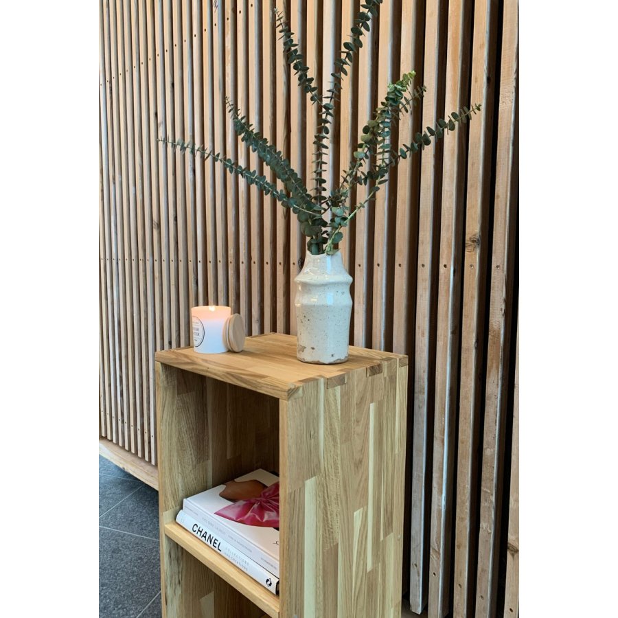 NOCNOI Puzzle rektangulr reol, m. 2 rum - massiv olieret eg, til vg/gulv (70x36)