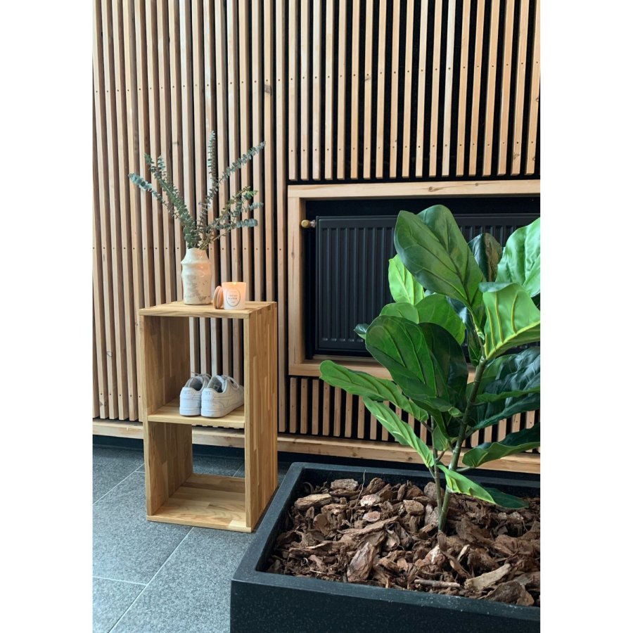 NOCNOI Puzzle rektangulr reol, m. 2 rum - massiv olieret eg, til vg/gulv (70x36)