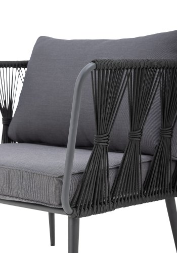 BLOOMINGVILLE Pavone loungestol, m. armlæn og puder - sort polyesterreb og sort metal