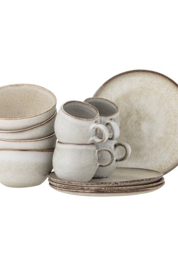BLOOMINGVILLE Sandrine Frhstcksset, Natur, Steingut (C:D8,5xH8/B:D15xH8/P:D22xH2, Set mit 4x3 Teilen)