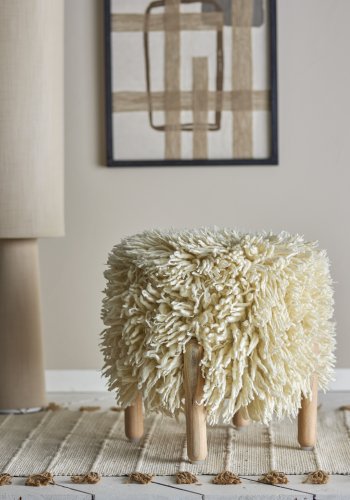 BLOOMINGVILLE Lomba taburet, rund - natur uld og natur tr (40)