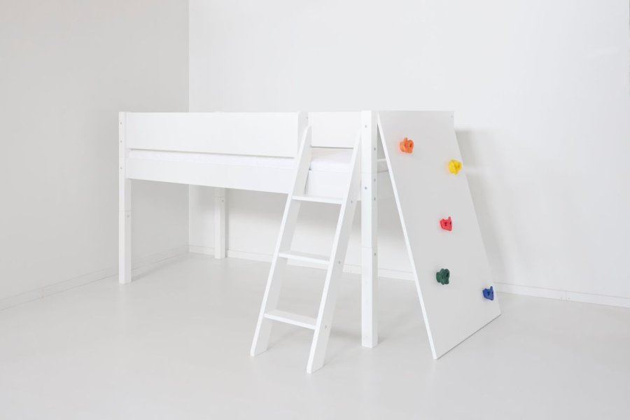 Manis-H Vilde Halvh�g s�ng med designad s�nggrind och kl�tterv�gg - 200 cm - 90x200