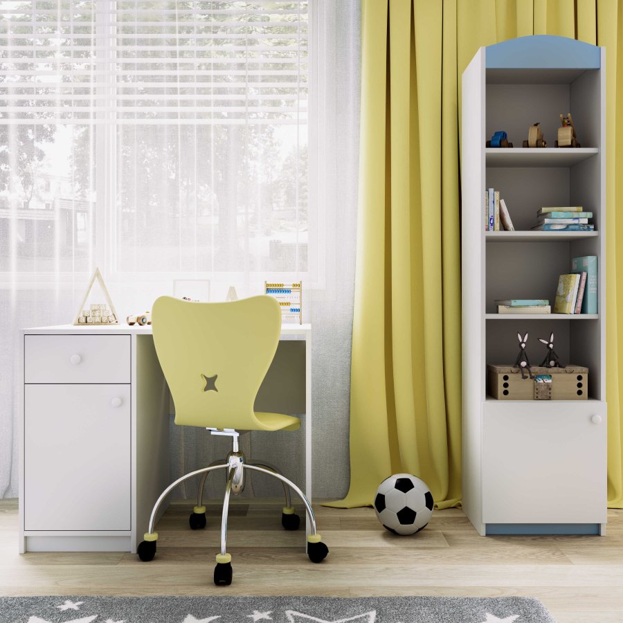 Classic brnereol, m. 1 lge og 4 hylder - hvid og bl laminat og MDF