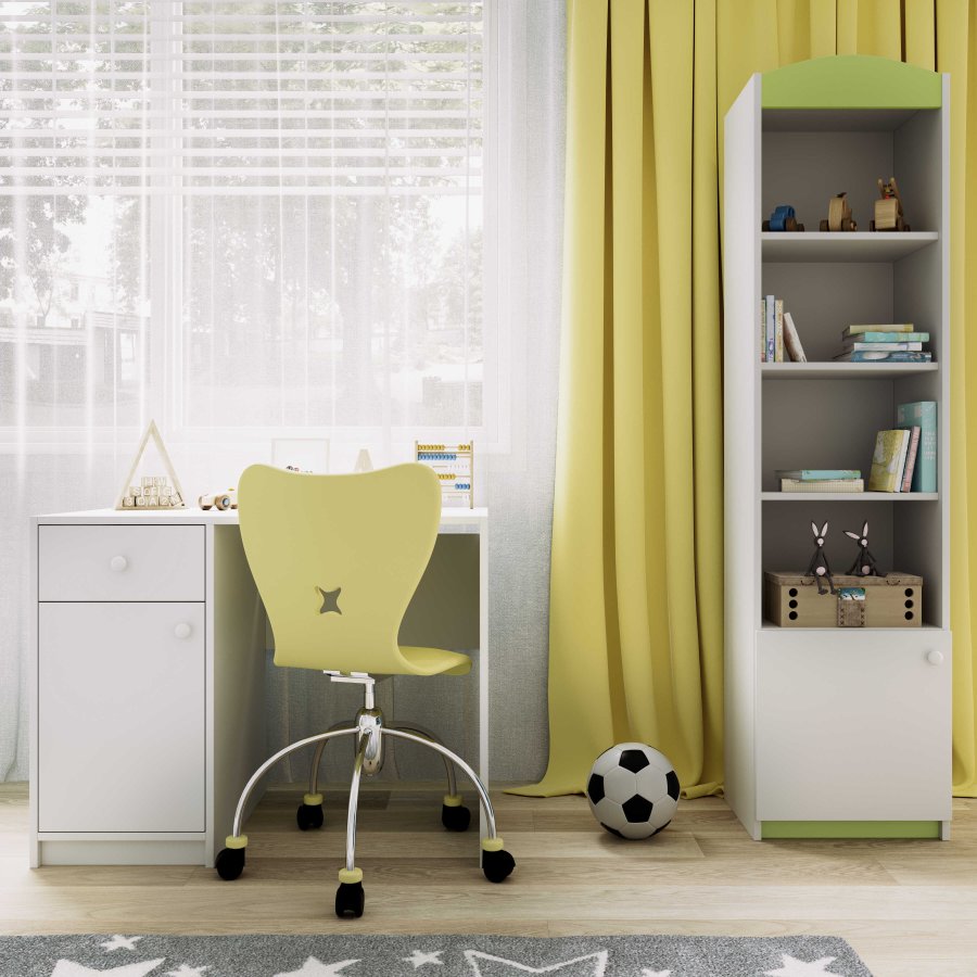 Classic brnereol, m. 1 lge og 4 hylder - hvid og grn laminat og MDF