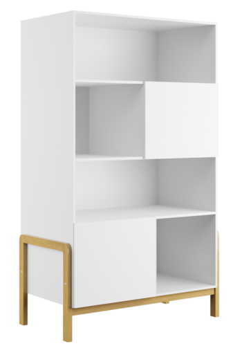 Victor barnebokhylle, m. 2 drer og 4 hyller - hvit laminat og naturlig eik