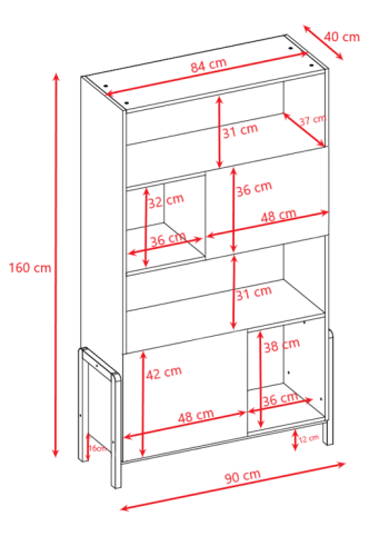 Victor barnebokhylle, m. 2 drer og 4 hyller - hvit laminat og naturlig eik