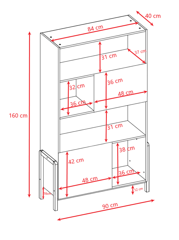 Victor barnebokhylle, m. 2 drer og 4 hyller - hvit laminat og naturlig eik