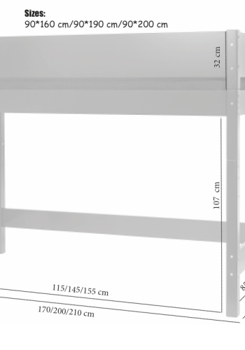 Manis-H Ash H�gs�ng med klassisk s�nggrind - 160 cm - 90x160