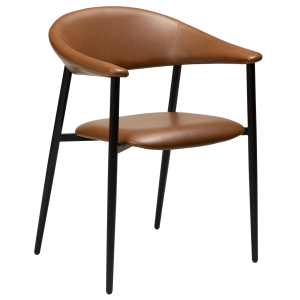 DAN-FORM ROVER spisebordsstol, m. armln - Vintage lysebrun kunstlder og sort metal