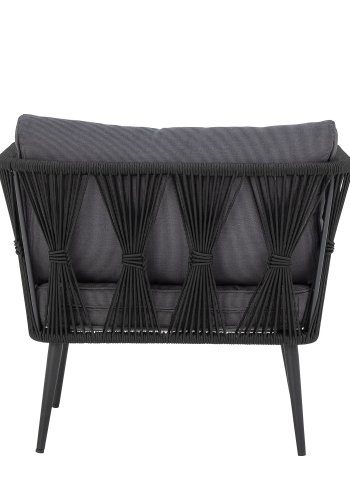 BLOOMINGVILLE Pavone loungestol, m. armlæn og puder - sort polyesterreb og sort metal