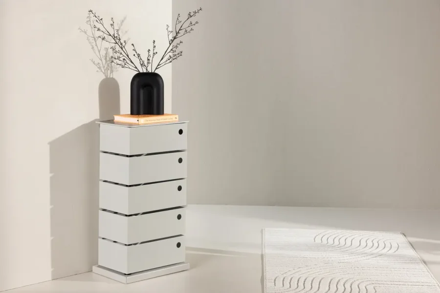 VENTURE DESIGN San Carlos Kommode, m. 5 Schubladen - beigefarbener Stahl