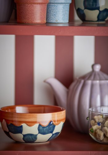 BLOOMINGVILLE Check Bowl, Blau, Steingut (D14xH7 cm, 4er-Set)