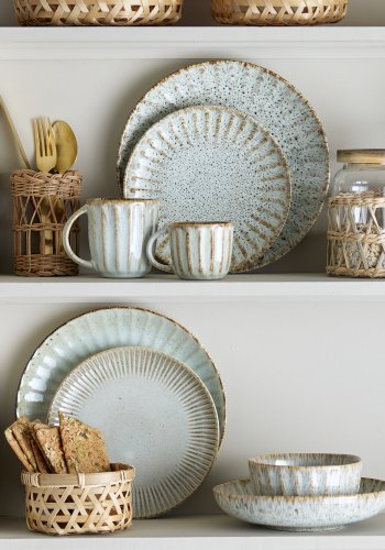 CREATIVE COLLECTION Fleur Geschirrset, Natur, Steingut (P:D27xH2,5/P:D21xH2,5/DP:D22XH5, Set mit 4 x 3 Teilen)