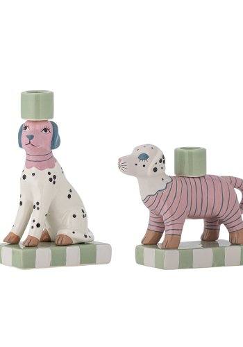BLOOMINGVILLE Doglie Kerzenhalter, Rosa, Steingut (L18xH13,5xB6,5/L11,5xH18,5xB6,5 cm, 2er-Set)