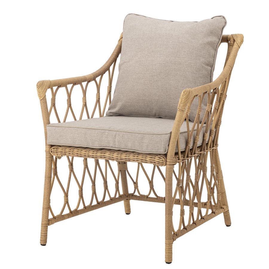 BLOOMINGVILLE Belluce Outdoor Loungesessel, mit Hocker, Armlehnen und Kissen – natürliches Polyrattan