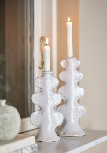 BLOOMINGVILLE Cason Kerzenhalter, Wei, Steingut (L12,5xH25,5xB8,5/L12xH31xB10,5 cm, 2er-Set)
