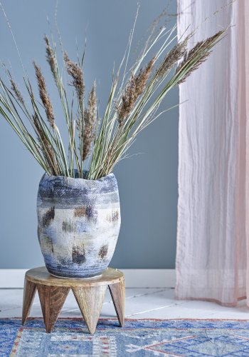 BLOOMINGVILLE Nienna Vase – blaues, weißes und braunes Steingut