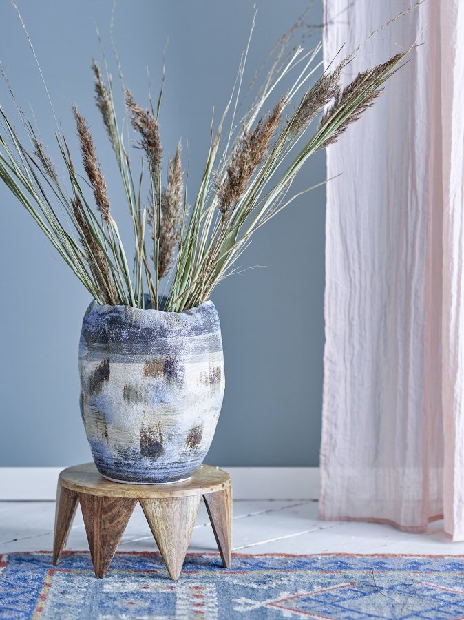 BLOOMINGVILLE Nienna Vase – blaues, weißes und braunes Steingut