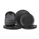BLOOMINGVILLE Neri Geschirr-Set, Schwarz, Steingut (B:T17xH5,5/T:T23xH2/T:T29,5xH2, Set mit 4x3 Teilen)