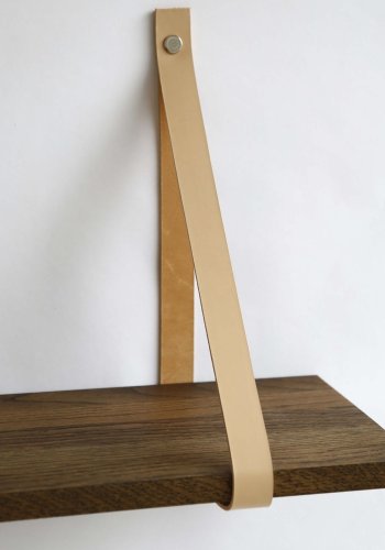 NocNoi Harre Vig Wandregal – geräucherte Eiche mit Naturlederband, 50–100 cm.