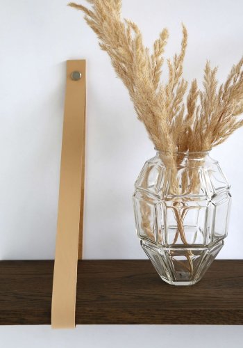 NocNoi Harre Vig Wandregal – geräucherte Eiche mit Naturlederband, 50–100 cm.