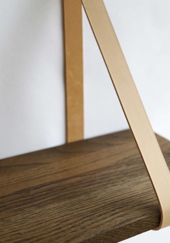 NocNoi Harre Vig Wandregal – geräucherte Eiche mit Naturlederband, 50–100 cm.