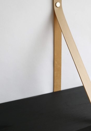 NocNoi Harre Vig Wandregal - schwarz geölte Eiche mit Naturlederband, 50-100