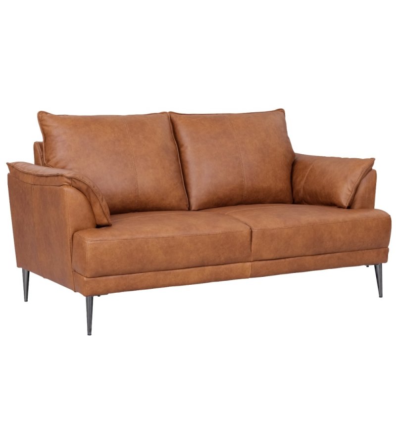 Soul 2-manns sofa - lysebrunt semianilinskinn og sort metall