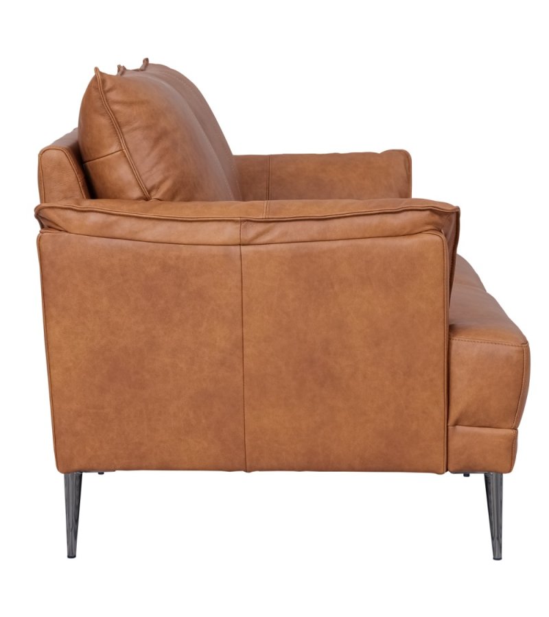 Soul 2-manns sofa - lysebrunt semianilinskinn og sort metall