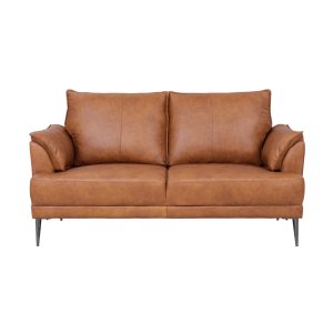 Soul 2-manns sofa - lysebrunt semianilinskinn og sort metall