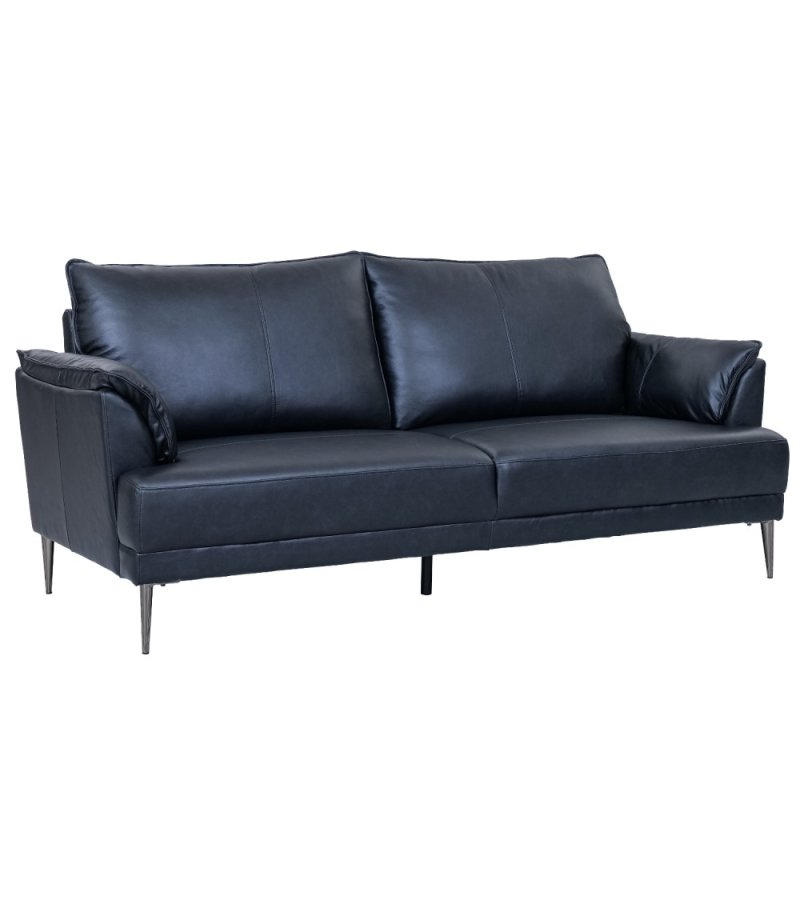Soul 3-seters sofa - svart semianilinskinn og svart metall