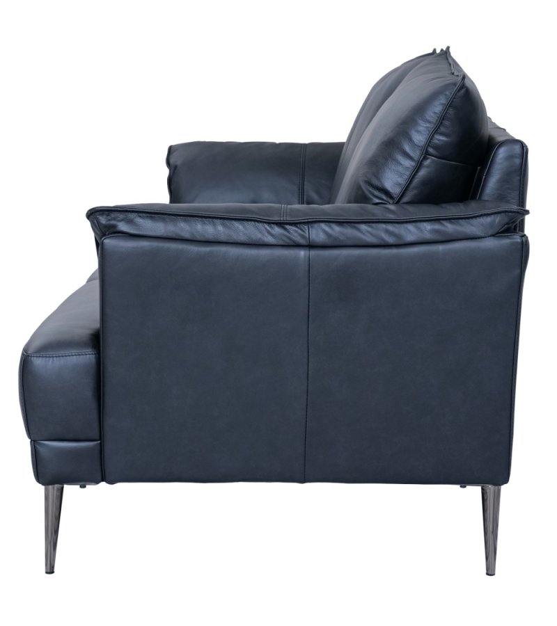 Soul 3-seters sofa - svart semianilinskinn og svart metall
