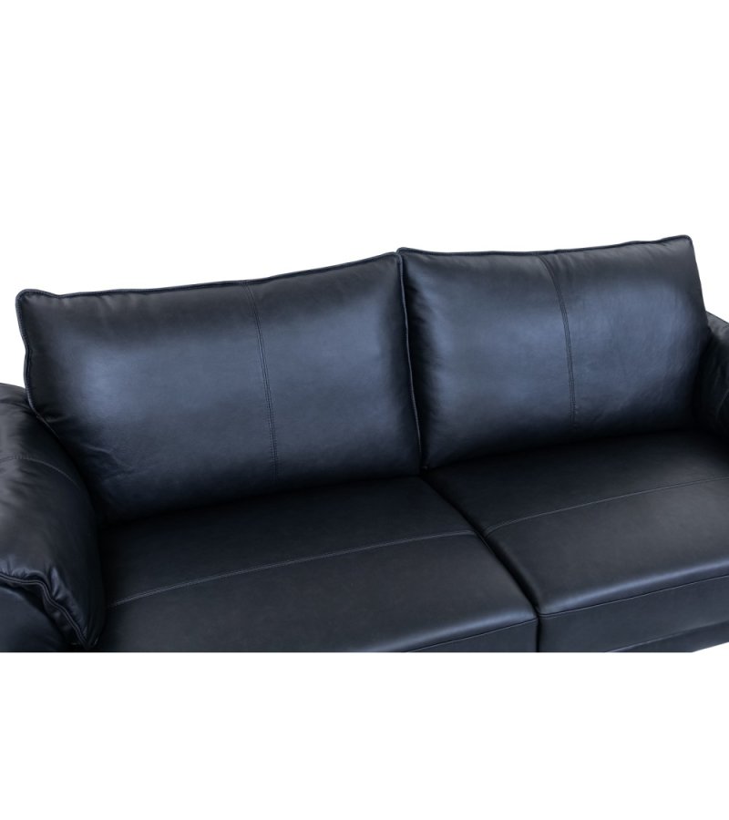 Soul 3-seters sofa - svart semianilinskinn og svart metall