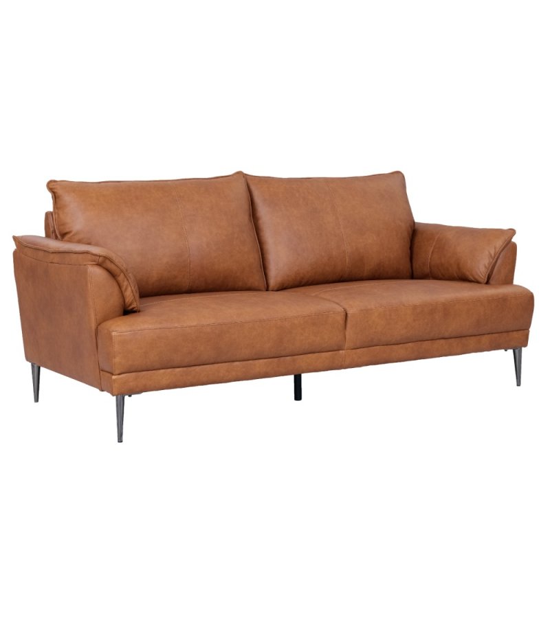 Soul 3-seters sofa - lysebrunt semianilinskinn og sort metall