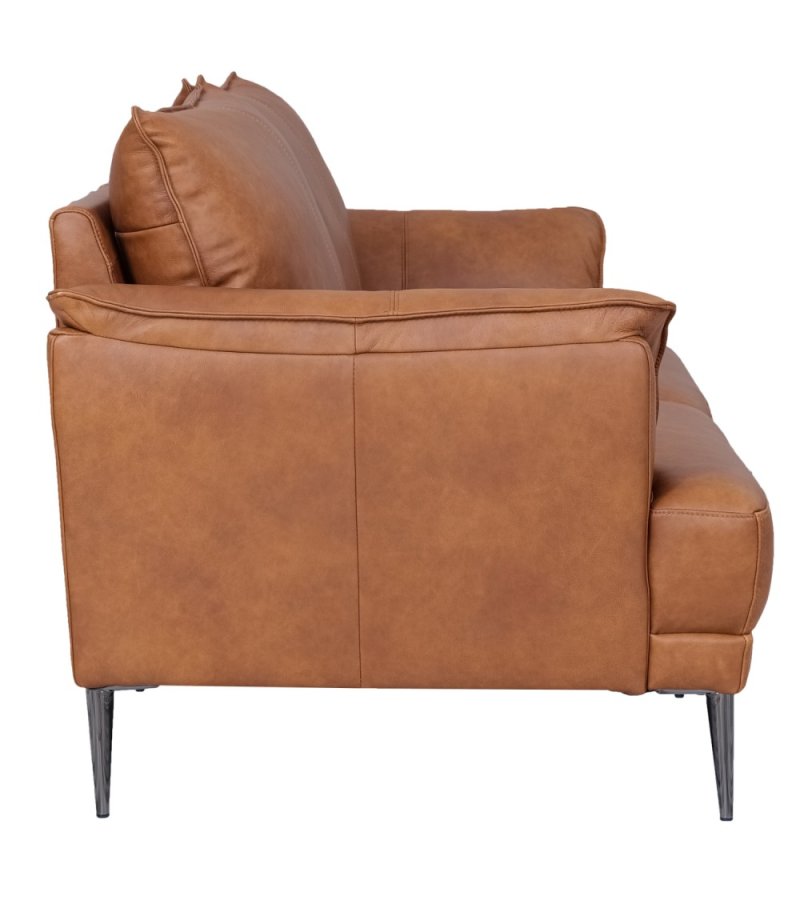 Soul 3-seters sofa - lysebrunt semianilinskinn og sort metall