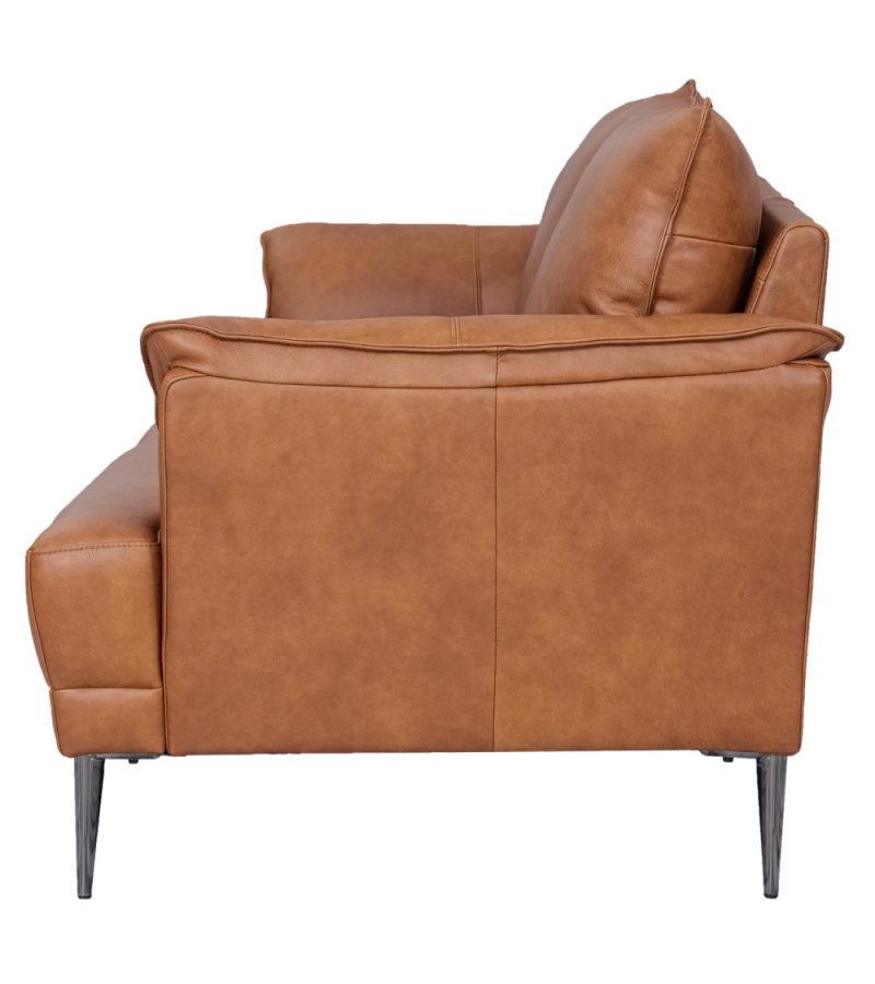 Soul 3-seters sofa - lysebrunt semianilinskinn og sort metall