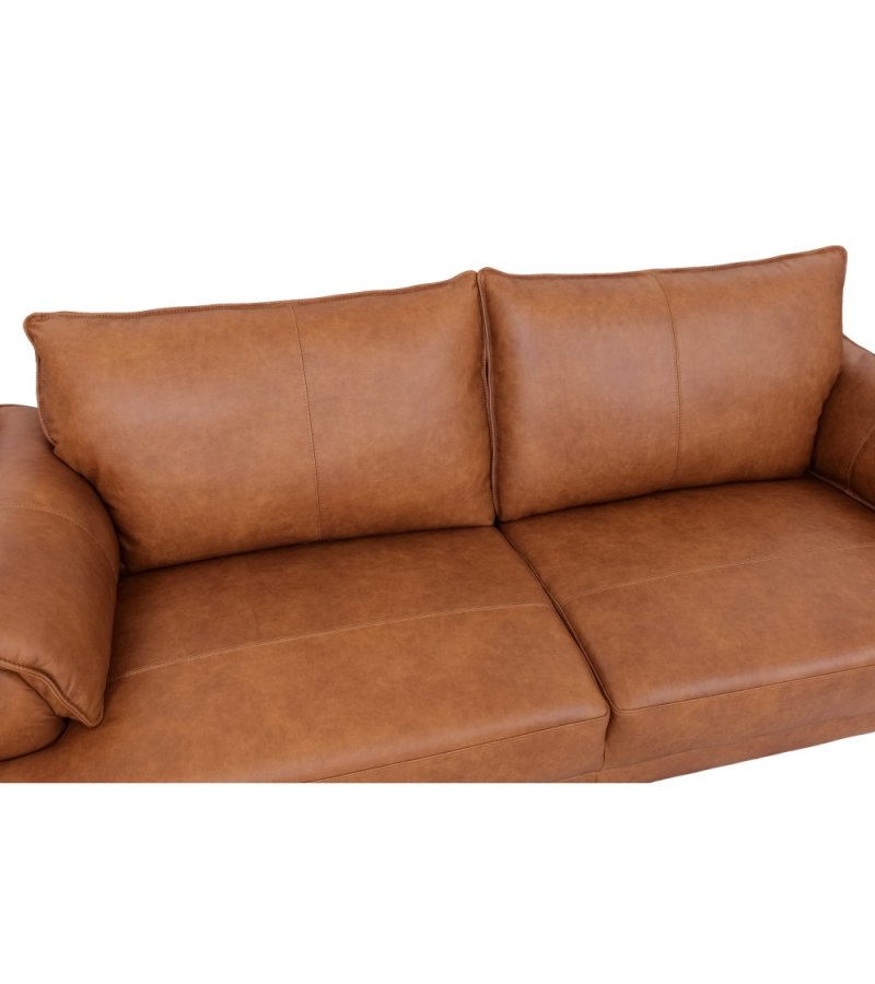 Soul 3-seters sofa - lysebrunt semianilinskinn og sort metall