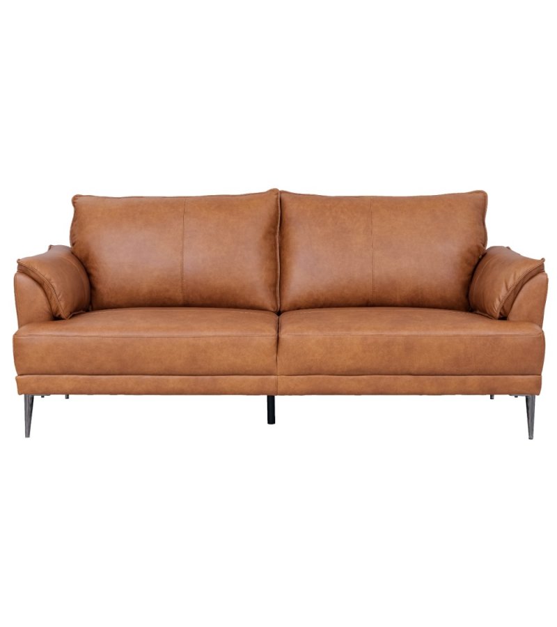 Soul 3-seters sofa - lysebrunt semianilinskinn og sort metall