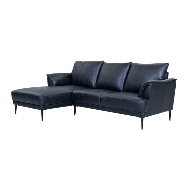 Soul sofa, m. venstre chaiselong - sort semianilin l�der og sort metal -  Furnhouse