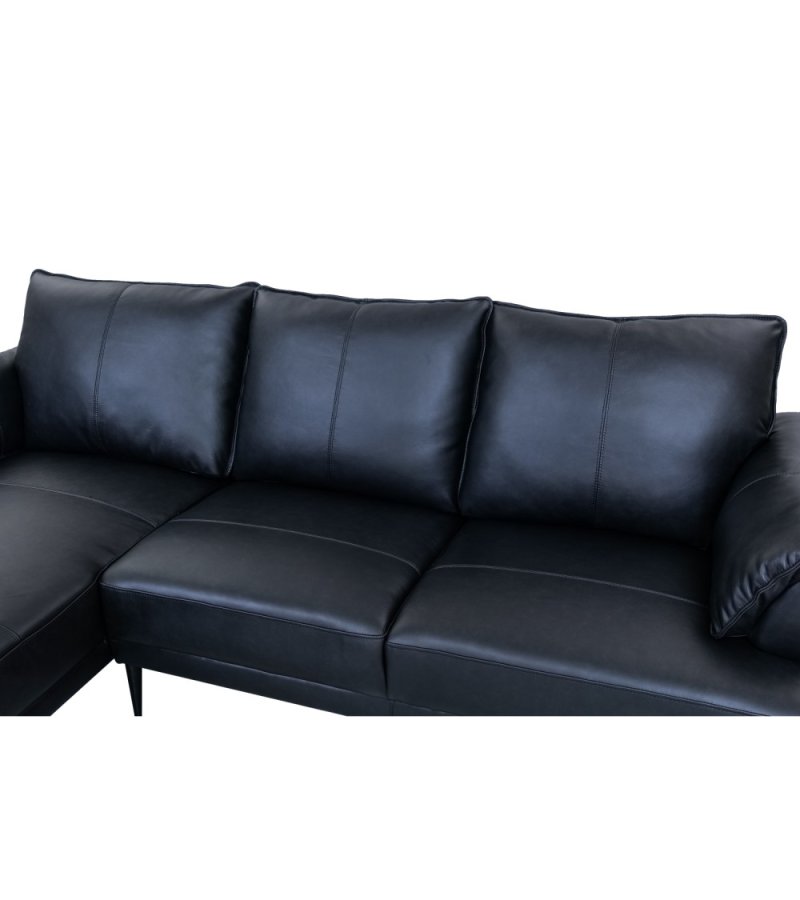 Soul sofa, med venstre sjeselong - svart semianilinskinn og svart metall