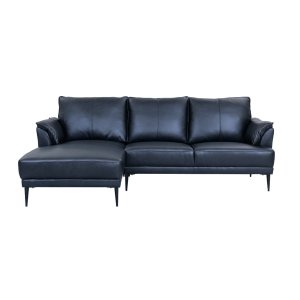 Soul soffa, med vänster schäslong - svart semianilinläder och svart metall