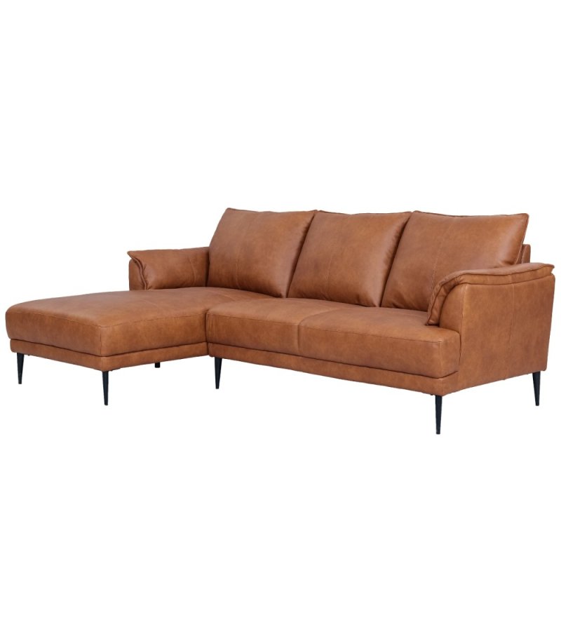 Soul sofa, med venstre sjeselong - lysebrunt semianilinskinn og sort metall